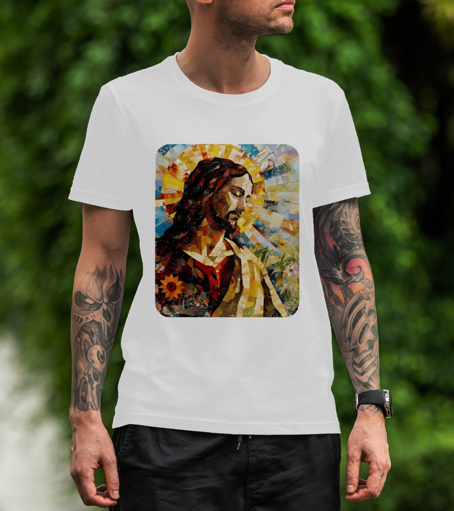 Jesus Christ Mosaic Sunflower Christian Religious T-Shirt