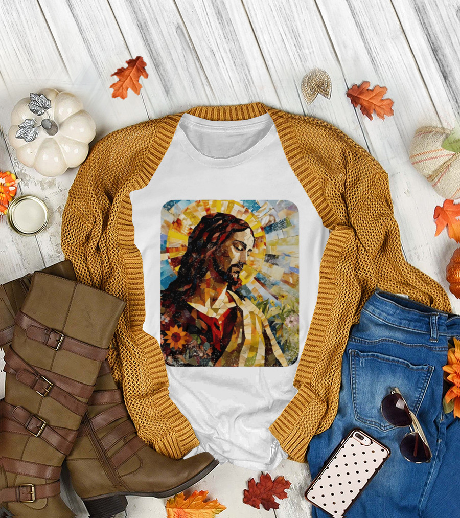 Jesus Christ Mosaic Sunflower Christian Religious T-Shirt