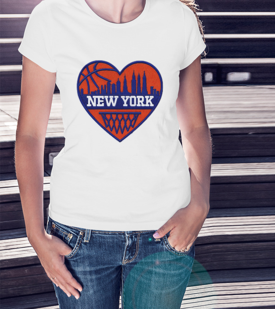 New York Knicks Heart Skyline Basketball Hoop T-Shirt