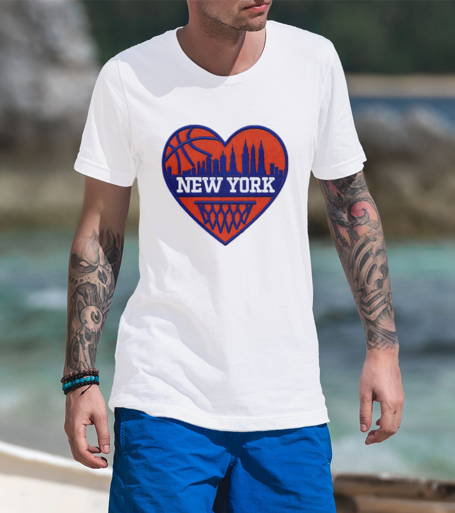 New York Knicks Heart Skyline Basketball Hoop T-Shirt