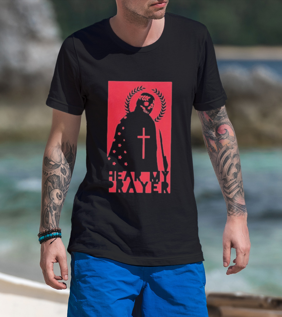 Hear My Prayer Skull Reaper Cross Halo Laural Wreath T-Shirt