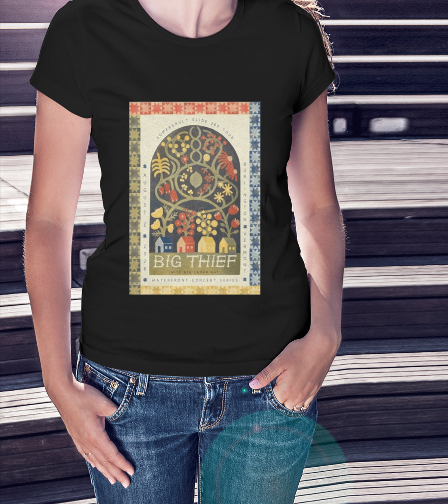 Big Thief Somersault Slide 360 Tour Burlington Vermont August 2 2026 Waterfront Concert Series T-Shirt