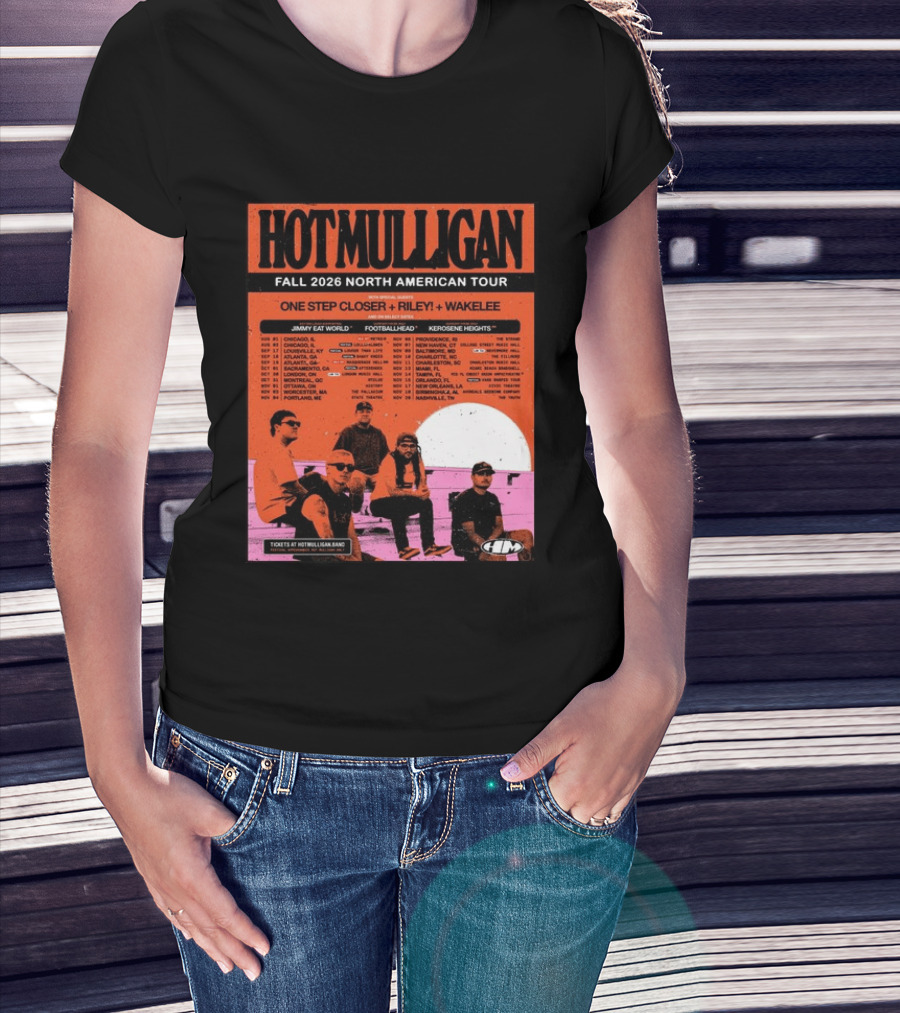 Hot Mulligan Fall 2026 Tour Dates With One Step Closer Riley Wakelee Jimmy Eat World Footballhead Kerosene Heights T-Shirt