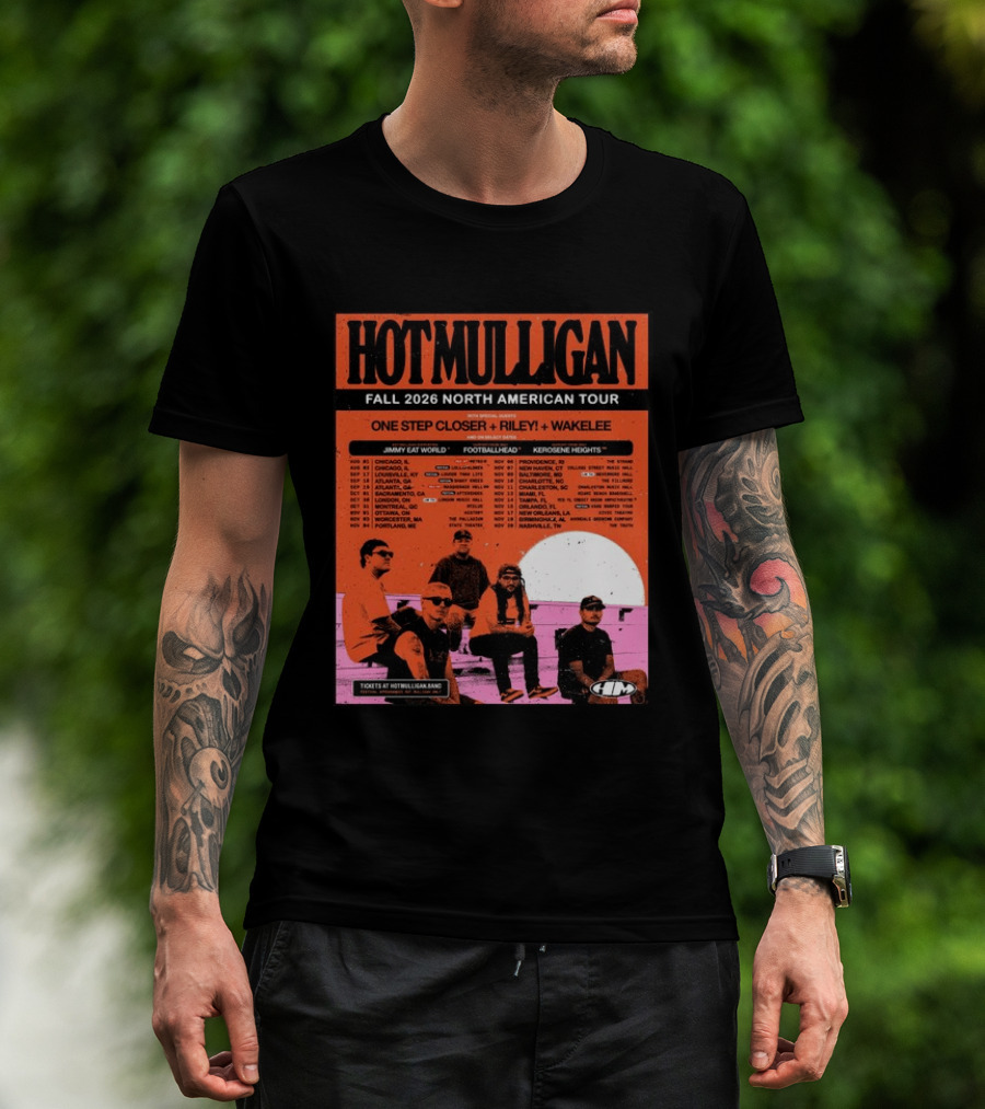 Hot Mulligan Fall 2026 Tour Dates With One Step Closer Riley Wakelee Jimmy Eat World Footballhead Kerosene Heights T-Shirt