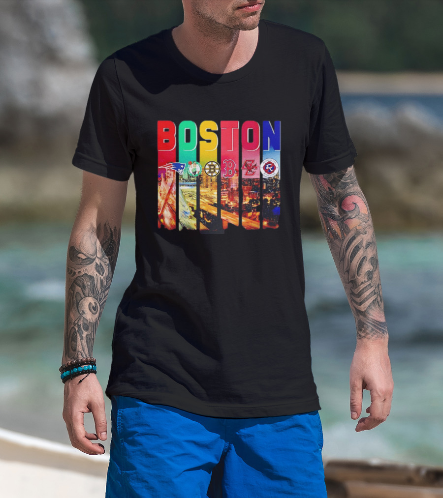 Boston Sports Patriots Celtics Bruins Red Sox BC Revolution Team Logos T-Shirt