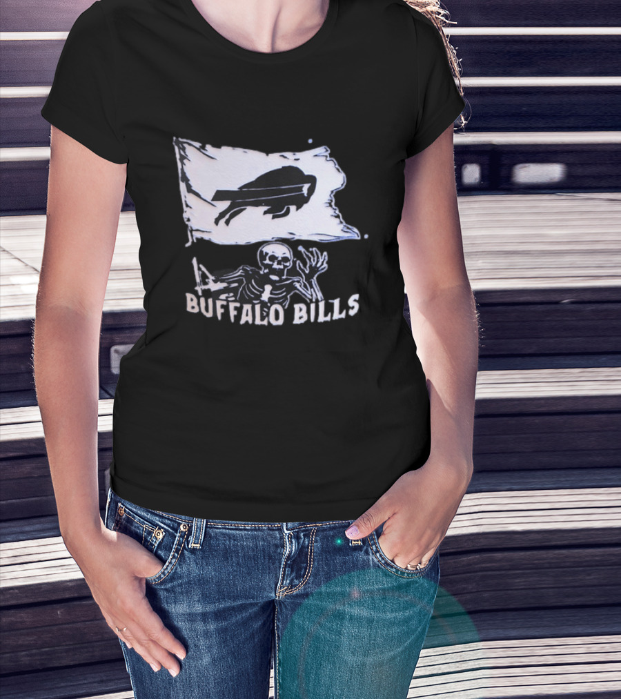 Buffalo Bills Skeleton Flag Football NFL Team Spirit T-Shirt