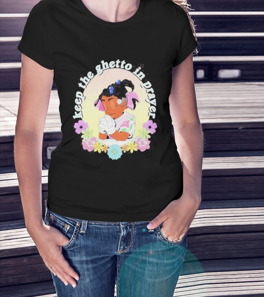 Keep The Ghetto In Prayer Illustration With Floral Accents T-Shirt