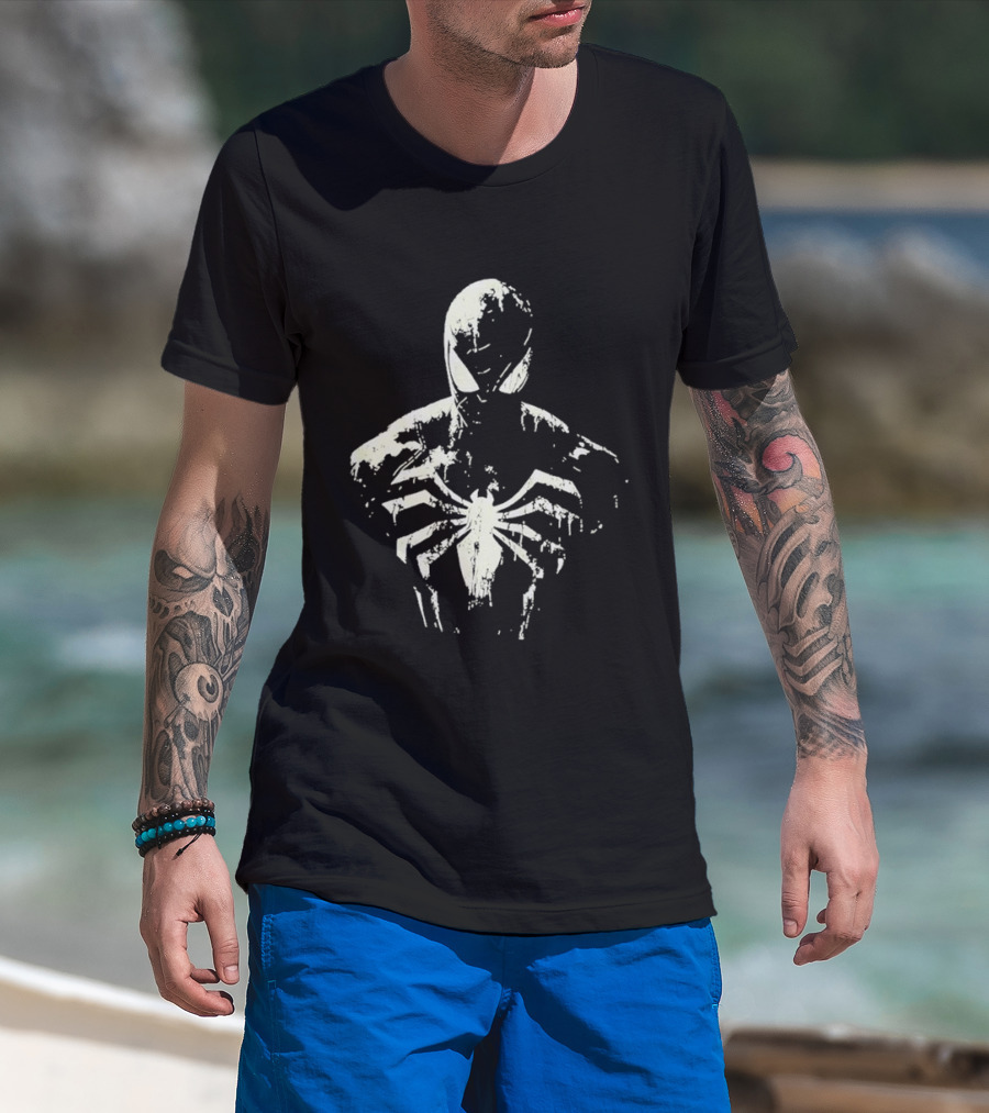 Spider Man Marvel Superhero White Symbol On Black T-Shirt