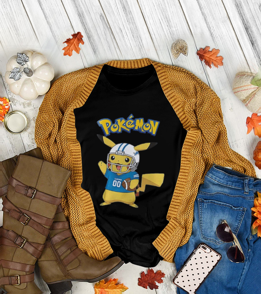 Detroit Lions Pokemon Pikachu Football Fan T-Shirt