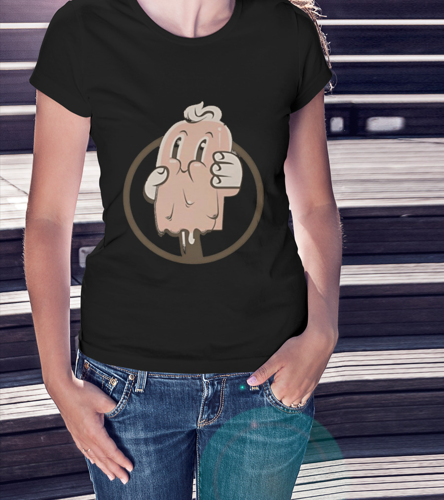 Melting Popsicle Cartoon Character With Circle T-Shirt