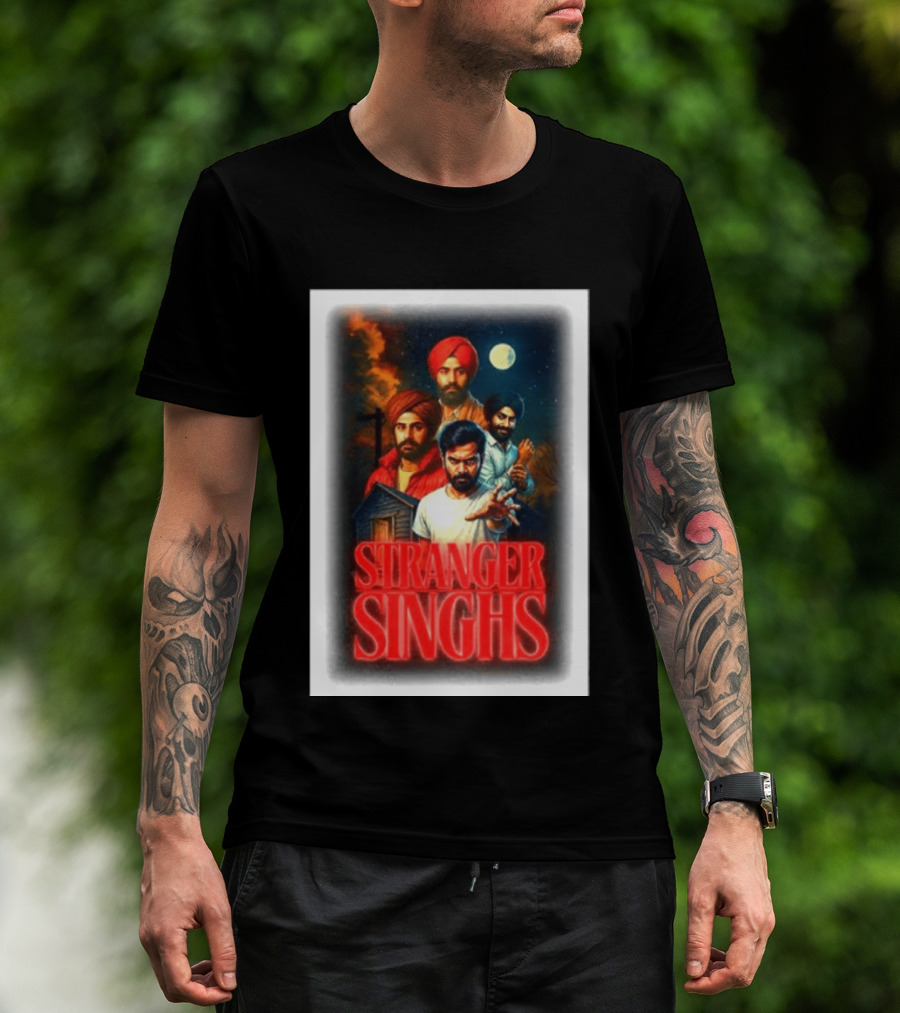 Stranger Singhs Indian Series With Turbaned Characters And Moonlit Sky T-Shirt