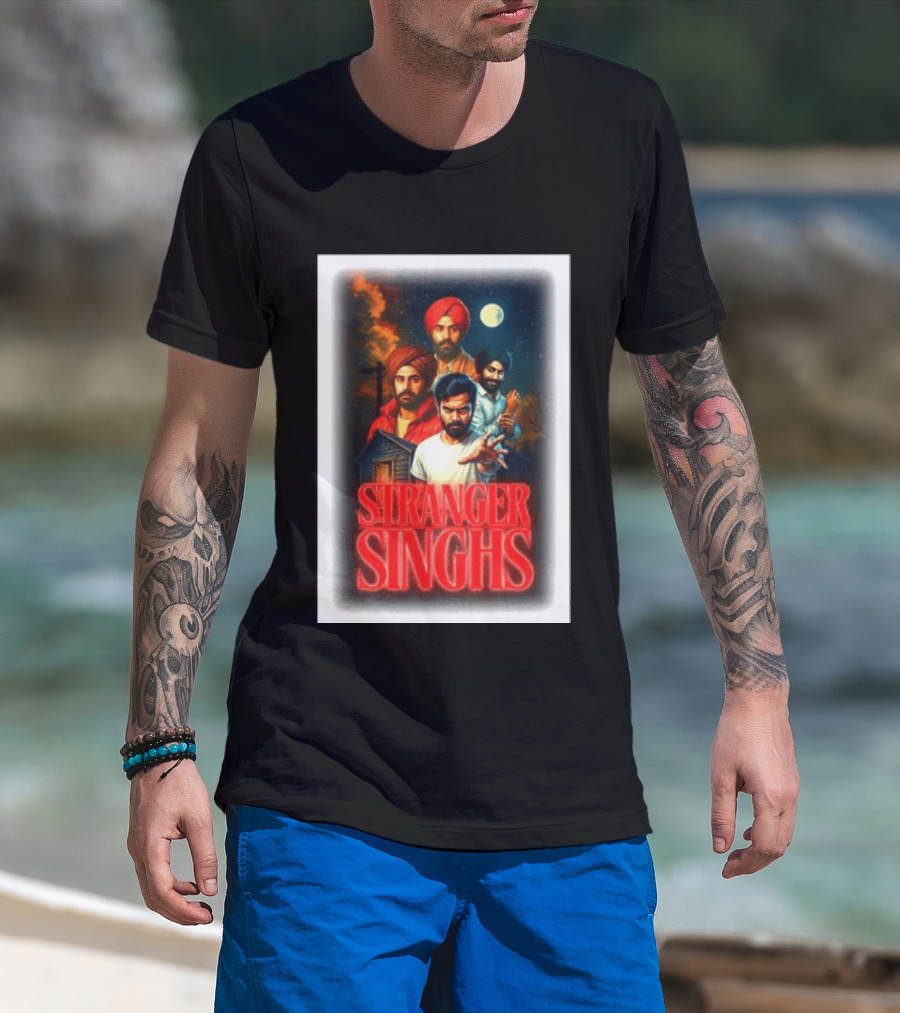 Stranger Singhs Indian Series With Turbaned Characters And Moonlit Sky T-Shirt