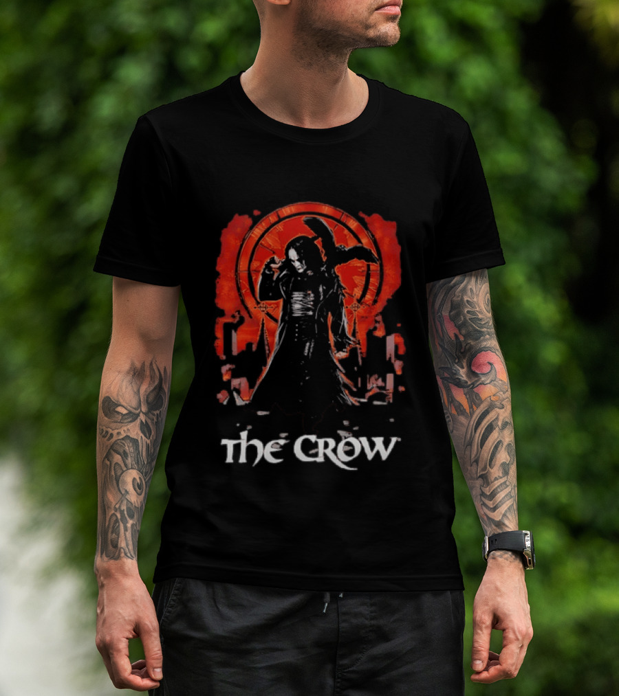 The Crow Brandon Lee Gothic Movie Iconic Dark Aesthetic With Red T-Shirt