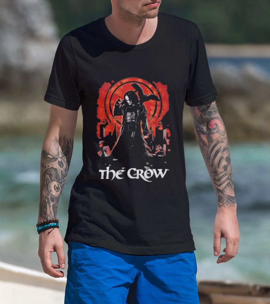 The Crow Brandon Lee Gothic Movie Iconic Dark Aesthetic With Red T-Shirt