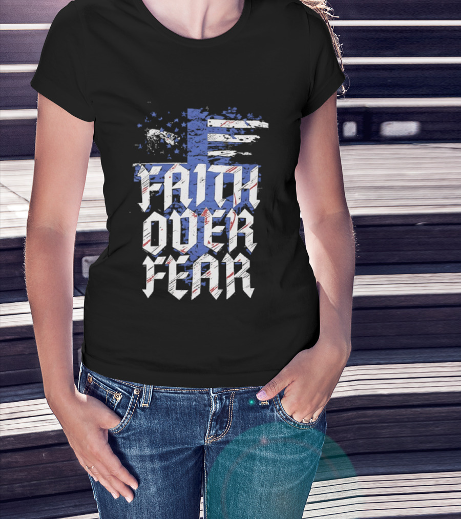 Faith Over Fear Distressed American Flag Cross T-Shirt