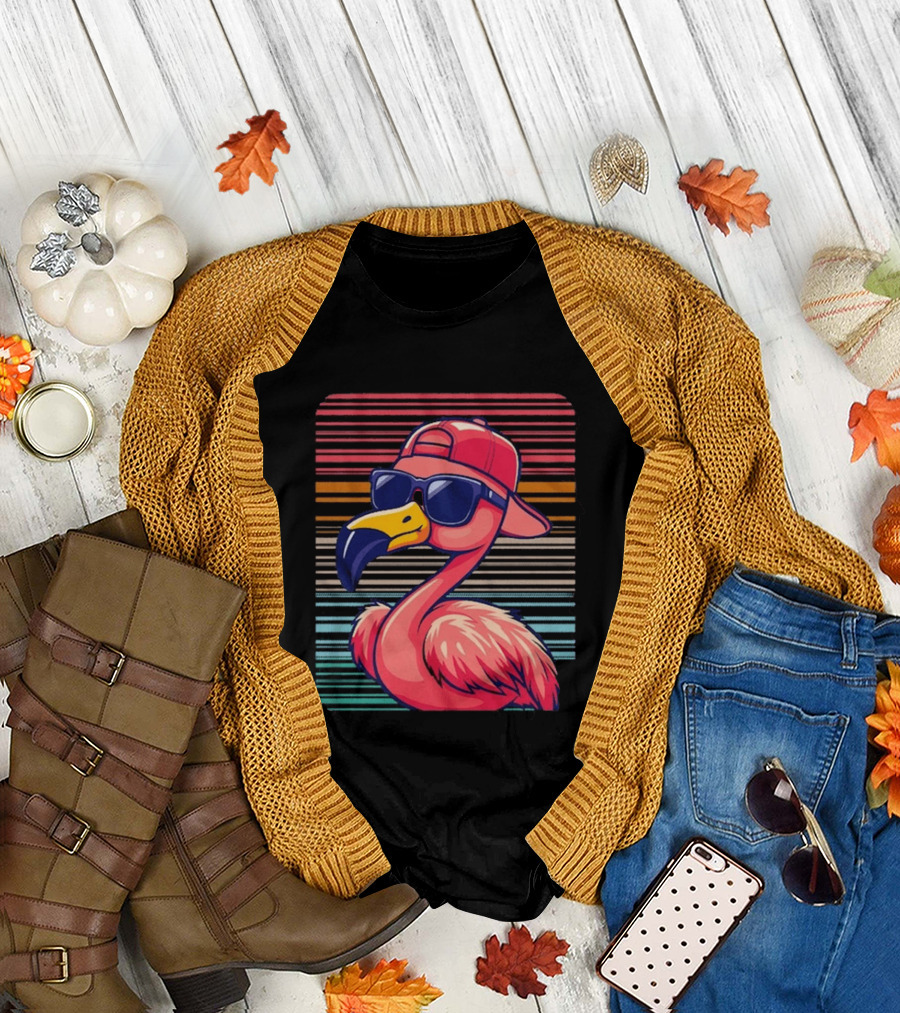 Flamingo Cool Vibes Sunglasses And Cap T-Shirt