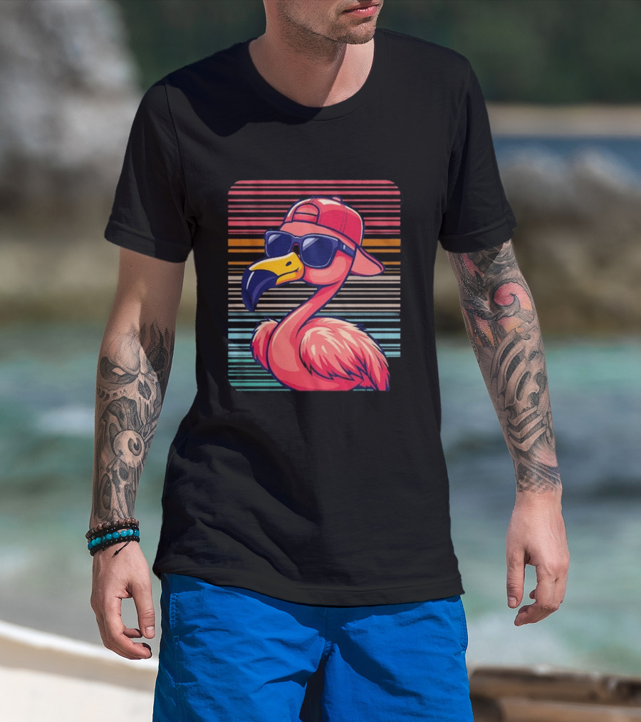 Flamingo Cool Vibes Sunglasses And Cap T-Shirt