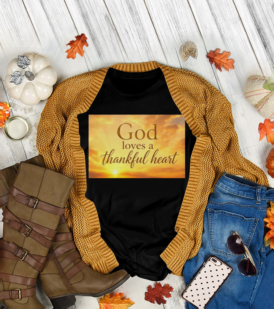 God Loves A Thankful Heart Sunlight Sky T-Shirt