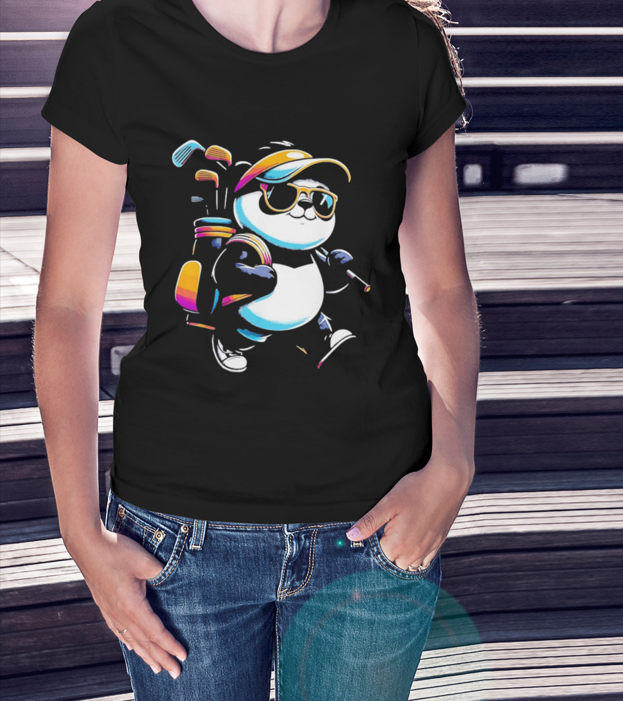 Panda Golfer Sunglasses Golf Bag Vibrant Club T-Shirt