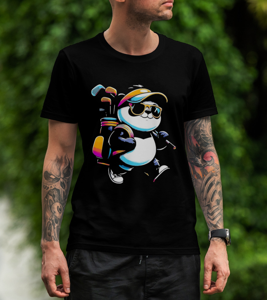 Panda Golfer Sunglasses Golf Bag Vibrant Club T-Shirt