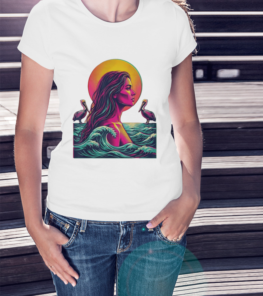 Gulf Coast Sunset Pelican Waves Woman T-Shirt