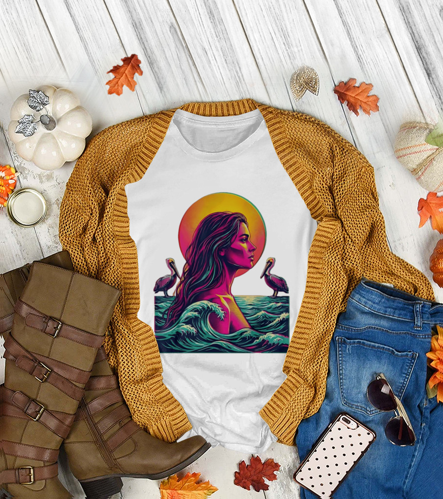 Gulf Coast Sunset Pelican Waves Woman T-Shirt