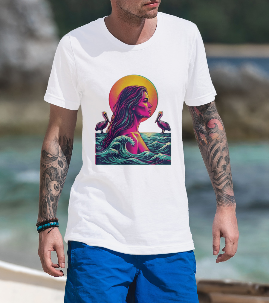Gulf Coast Sunset Pelican Waves Woman T-Shirt