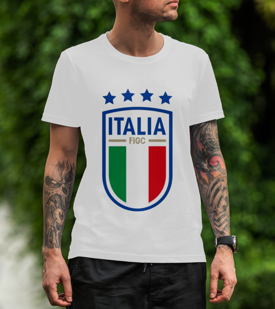 Italia FIGC Emblem Four Stars Badge Green White Red T-Shirt