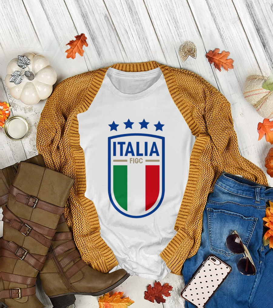 Italia FIGC Emblem Four Stars Badge Green White Red T-Shirt