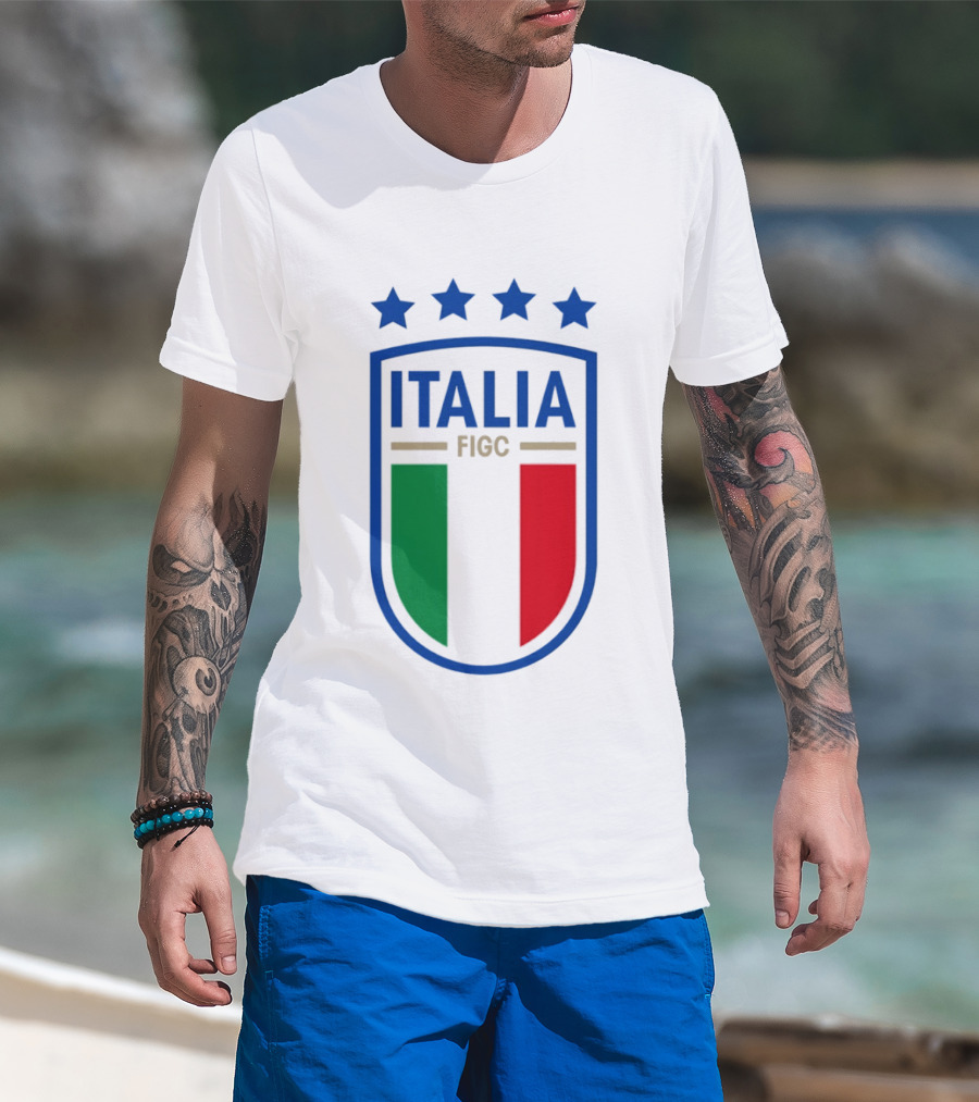 Italia FIGC Emblem Four Stars Badge Green White Red T-Shirt