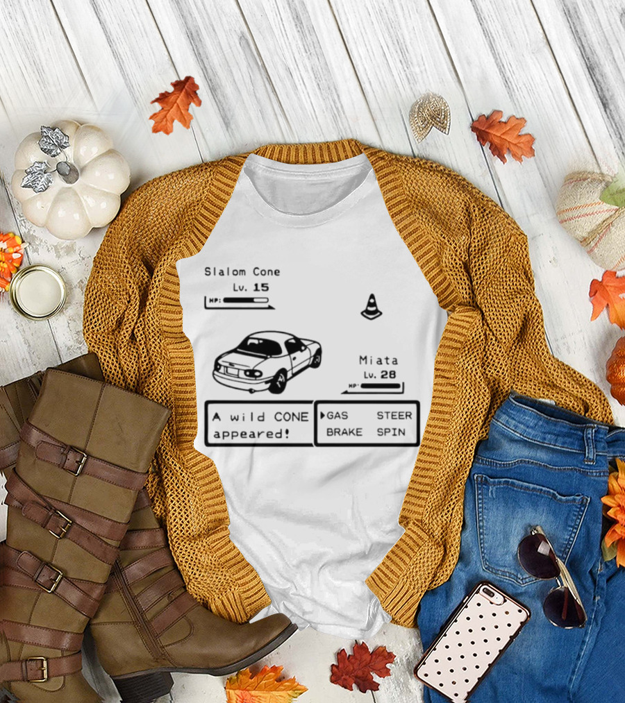 Miata Mazda NA A Wild Cone Appeared Pokemon Slalom Cone Gas Steer Brake Spin T-Shirt