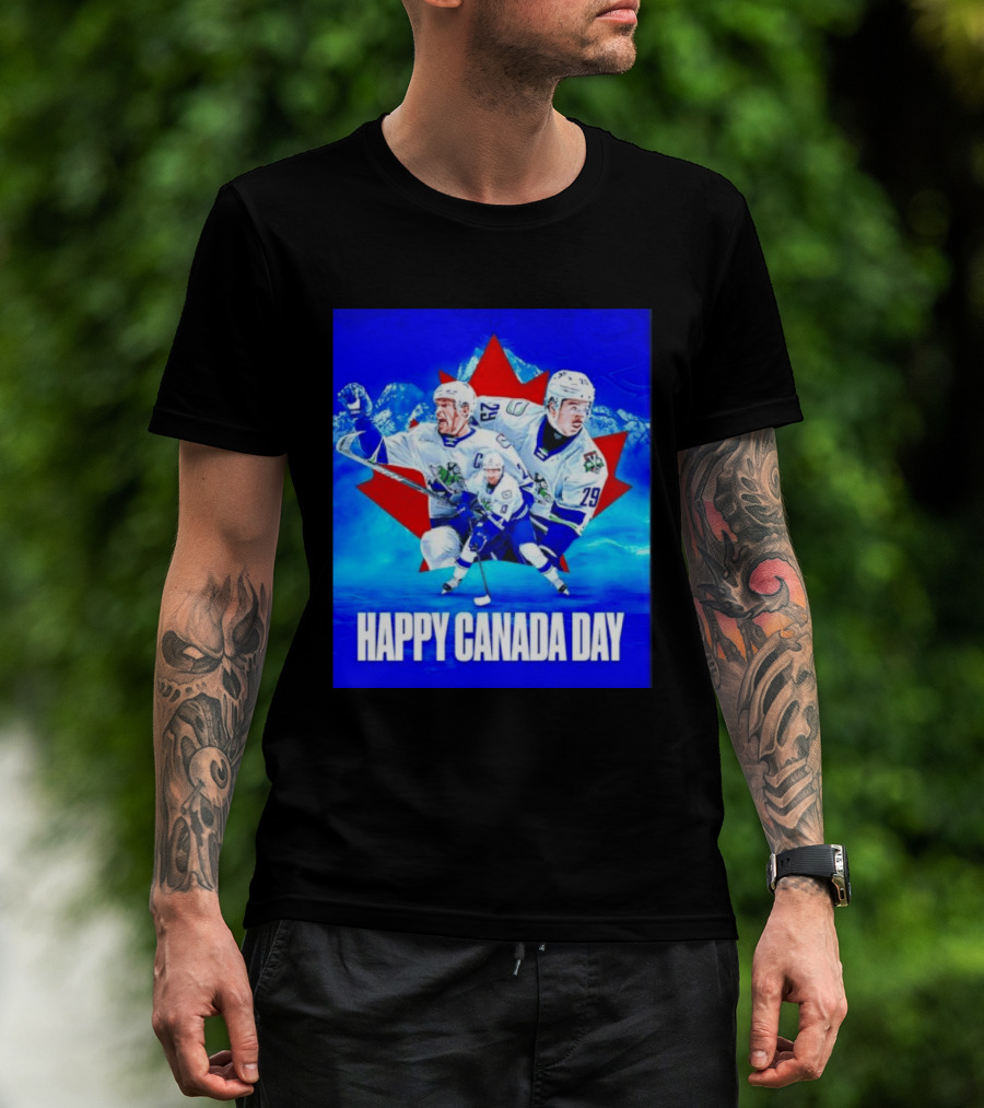 Abbotsford Canucks Happy Canada Day Celebration Collage With Hockey Players And Maple Leaf T-Shirt