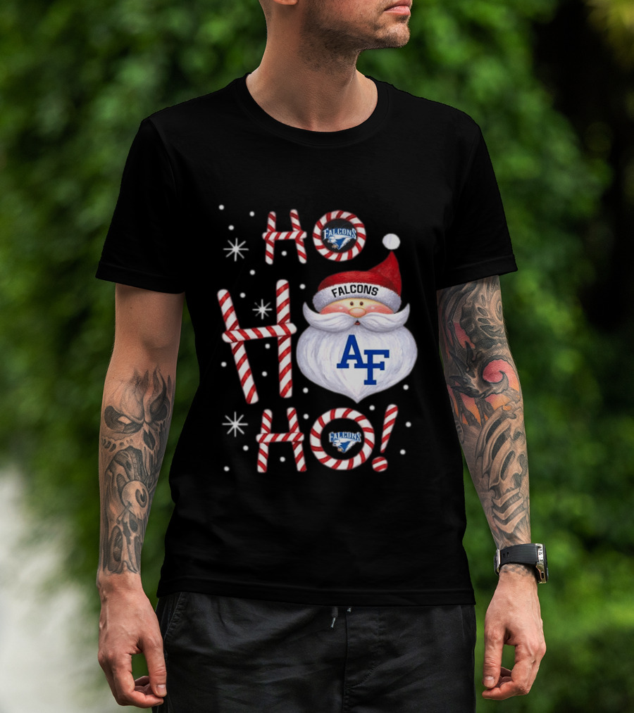 Air Force Falcons Christmas Santa Ho Ho Ho Peppermint Letters T-Shirt