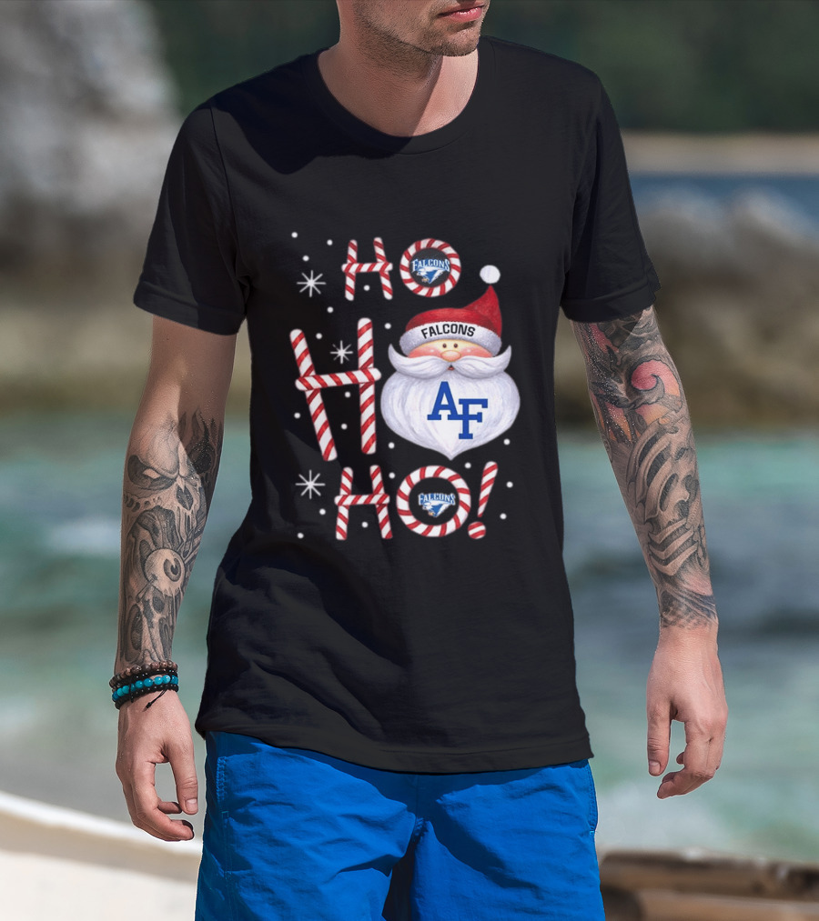 Air Force Falcons Christmas Santa Ho Ho Ho Peppermint Letters T-Shirt