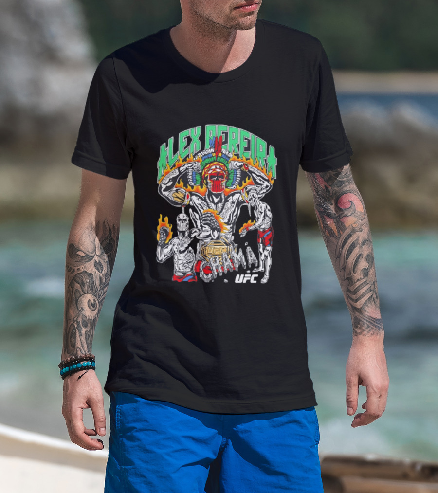 Alex Pereira Chama UFC Fighter Art With Flames And Traditional Headdress T-Shirt