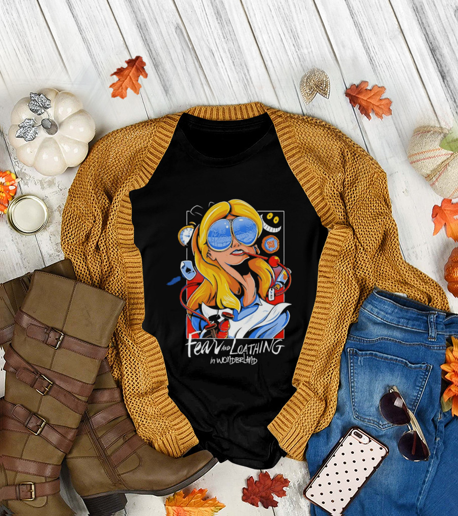 Alice Fear And Loathing In Wonderland Smoking Sunglasses Psychedelic T-Shirt