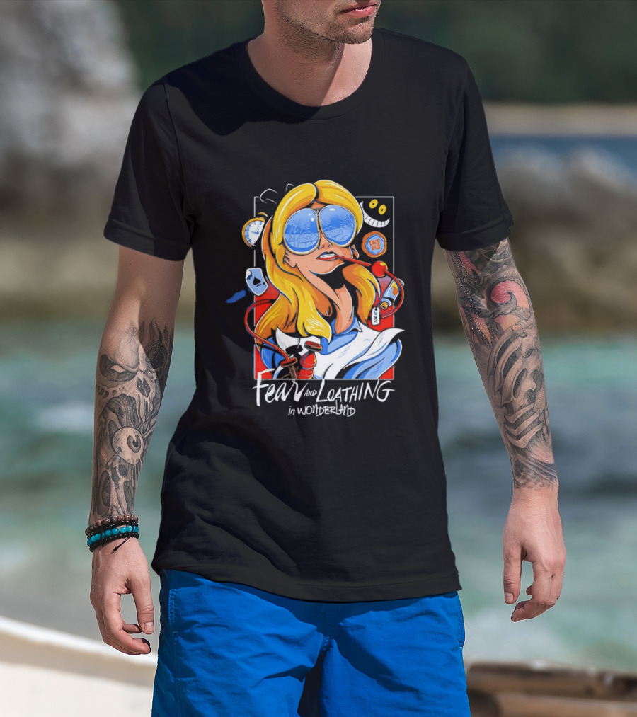 Alice Fear And Loathing In Wonderland Smoking Sunglasses Psychedelic T-Shirt