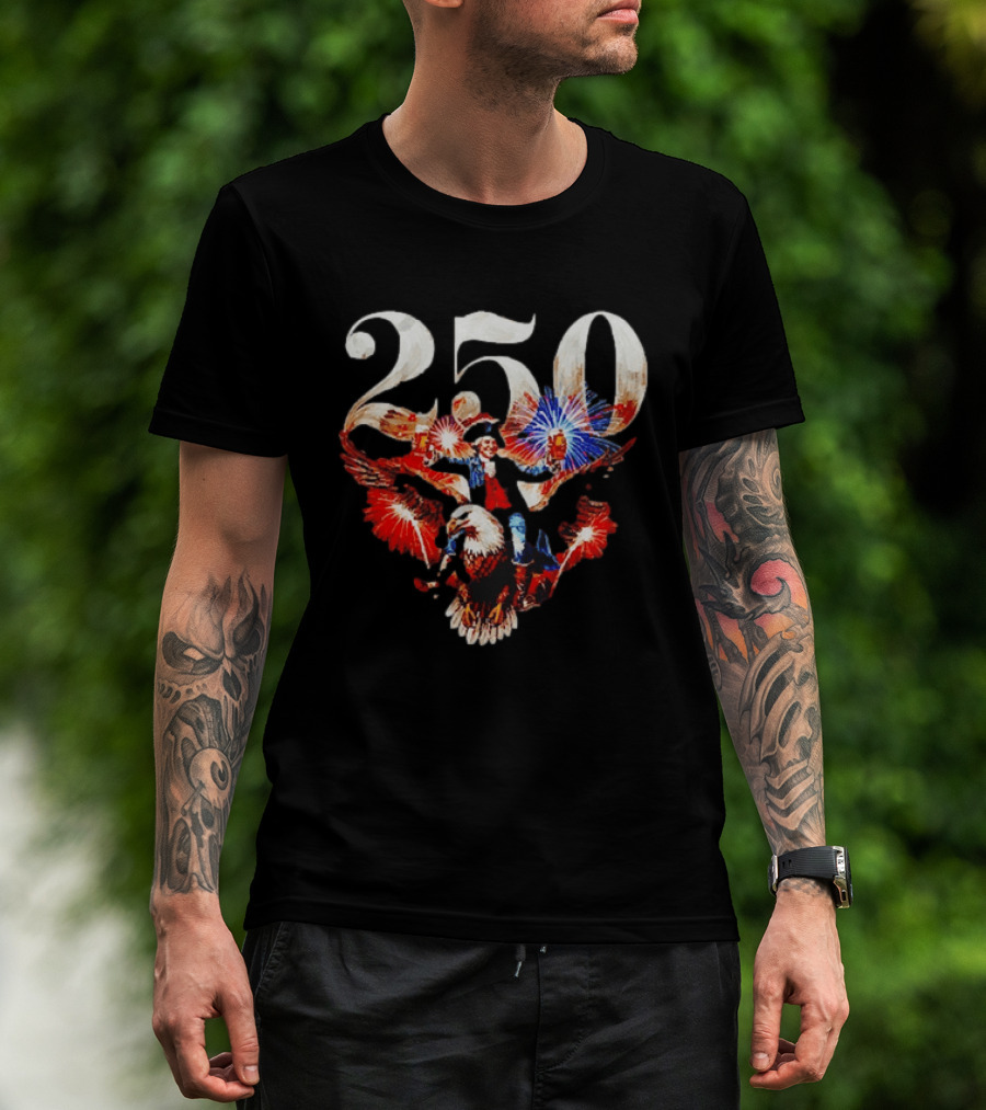 America 250 Ben Franklin Bald Eagle Fireworks T-Shirt