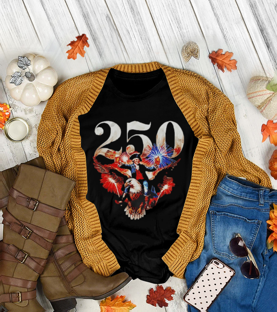 America 250 Ben Franklin Bald Eagle Fireworks T-Shirt