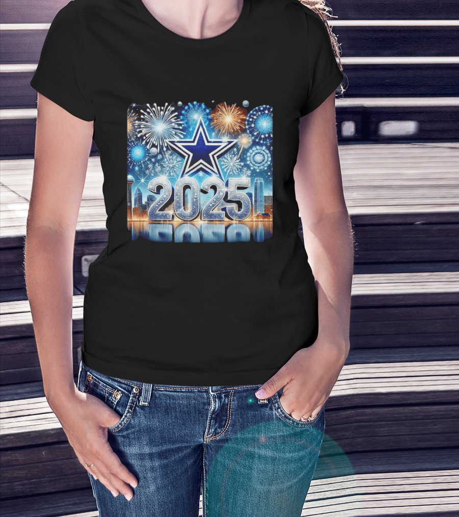 Dallas Cowboys 2025 New Year Firework Celebration Skyline T-Shirt