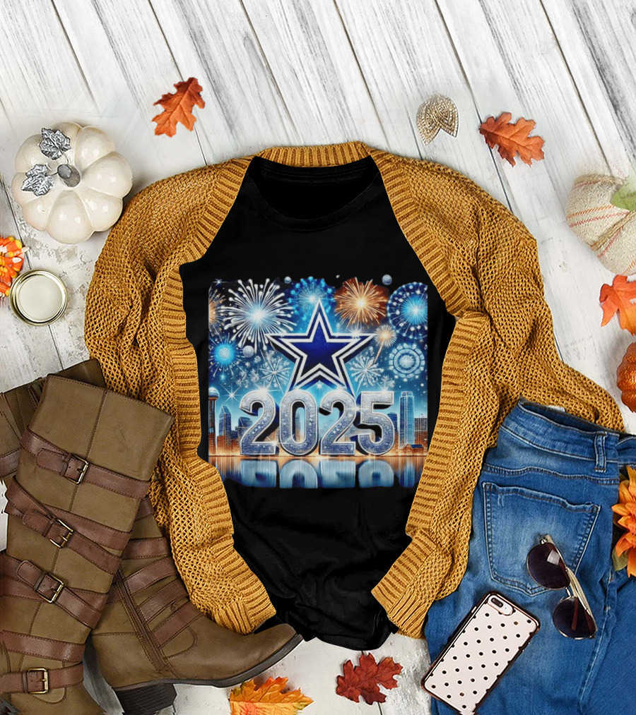 Dallas Cowboys 2025 New Year Firework Celebration Skyline T-Shirt