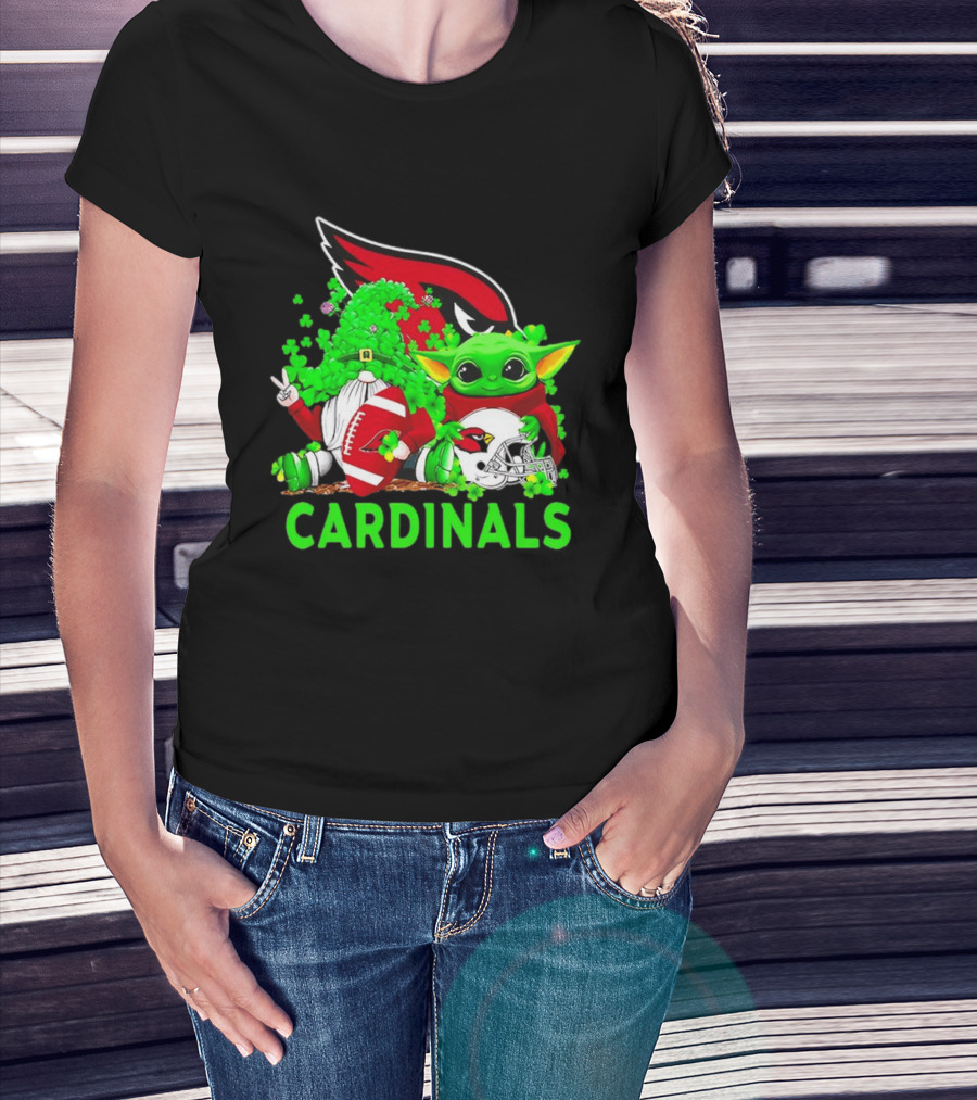 Arizona Cardinals Baby Yoda Gnome St Patrick's Day T-Shirt