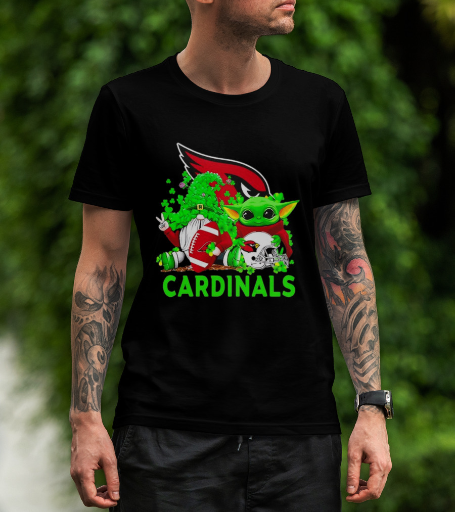 Arizona Cardinals Baby Yoda Gnome St Patrick's Day T-Shirt