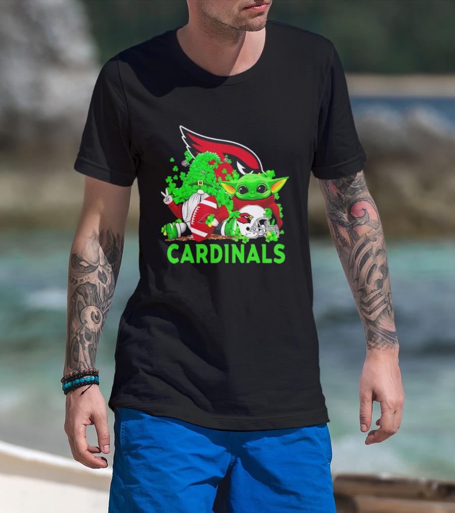 Arizona Cardinals Baby Yoda Gnome St Patrick's Day T-Shirt