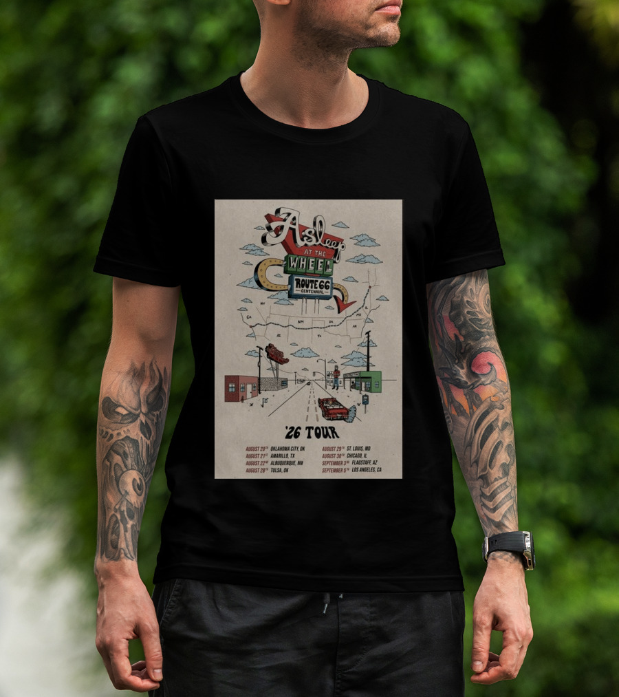 Asleep At The Wheel Route 66 Centennial 2026 Tour Oklahoma City Amarillo Albuquerque Tulsa St. Louis Chicago Flagstaff Los Angeles T-Shirt