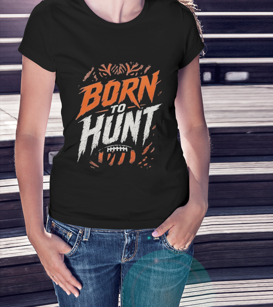 Born To Hunt Tiger Football Ball Print T-Shirt