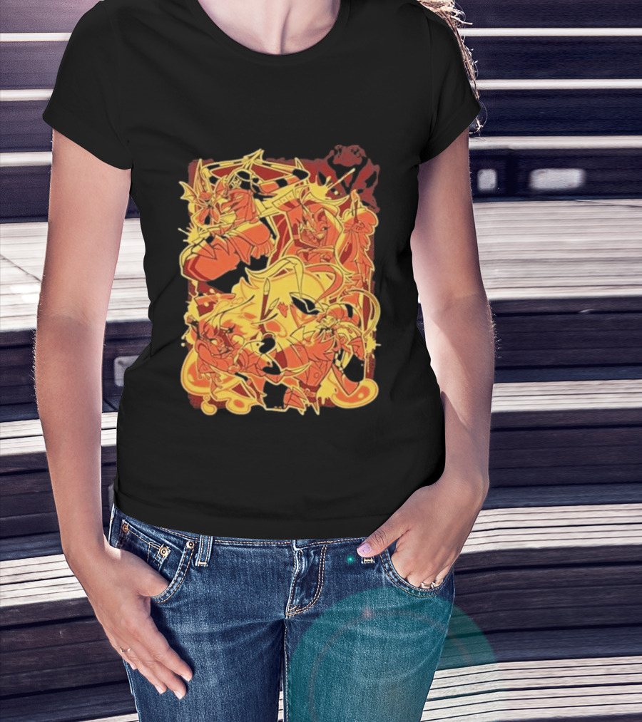Helluva Boss Satan Characters In Fiery Yellow And Red T-Shirt