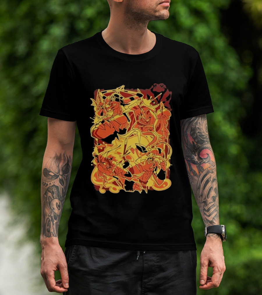 Helluva Boss Satan Characters In Fiery Yellow And Red T-Shirt