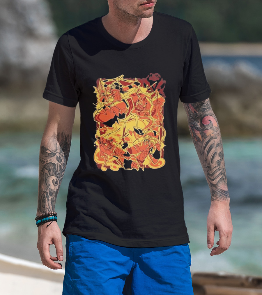 Helluva Boss Satan Characters In Fiery Yellow And Red T-Shirt