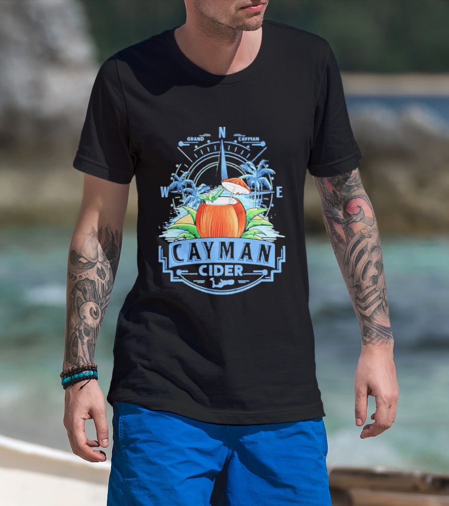 Cayman Cider Tropical Compass Palm Trees Beverage T-Shirt